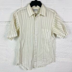 ROYAL KNIGHT single needle tailored Men's Ivory Striped Button-Down Shirt SZ 16